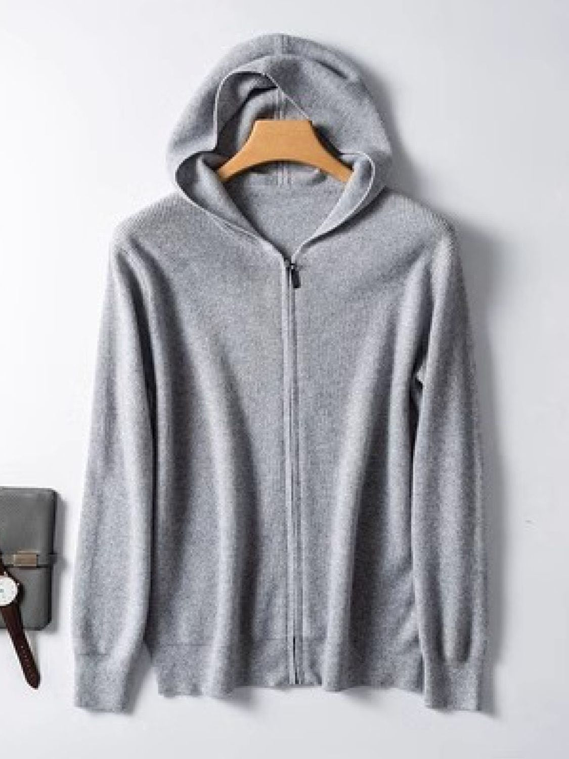Men's Plus Size Zip Up Long Sleeve Hooded Cardigan Gray