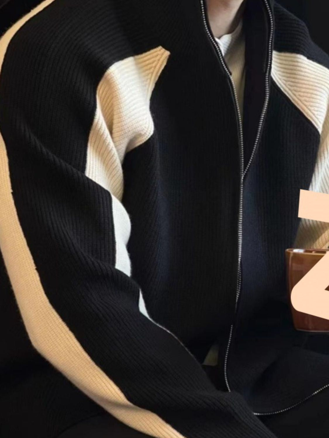 Men's Plus Size Zip Up Long Sleeve Cardigan Black