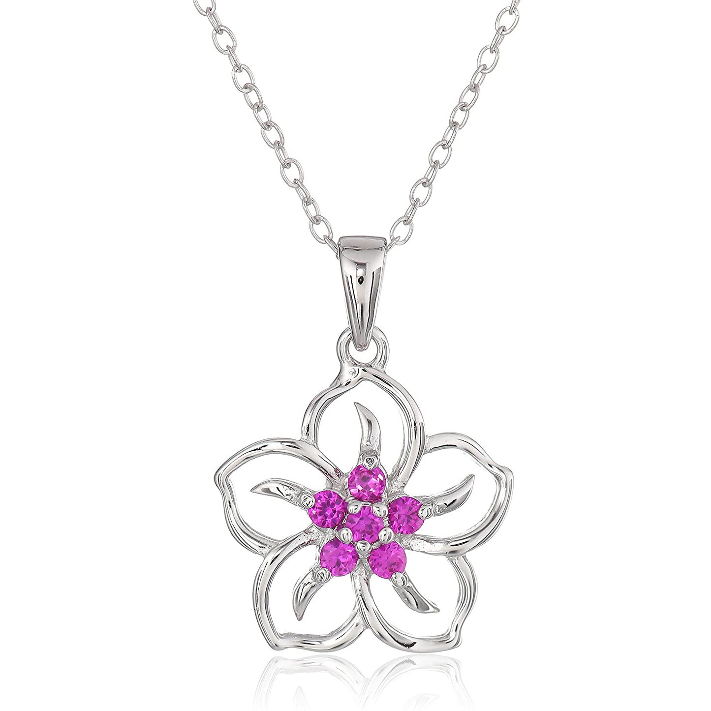 S925 Flower Moissanite Pendant Necklace Pink