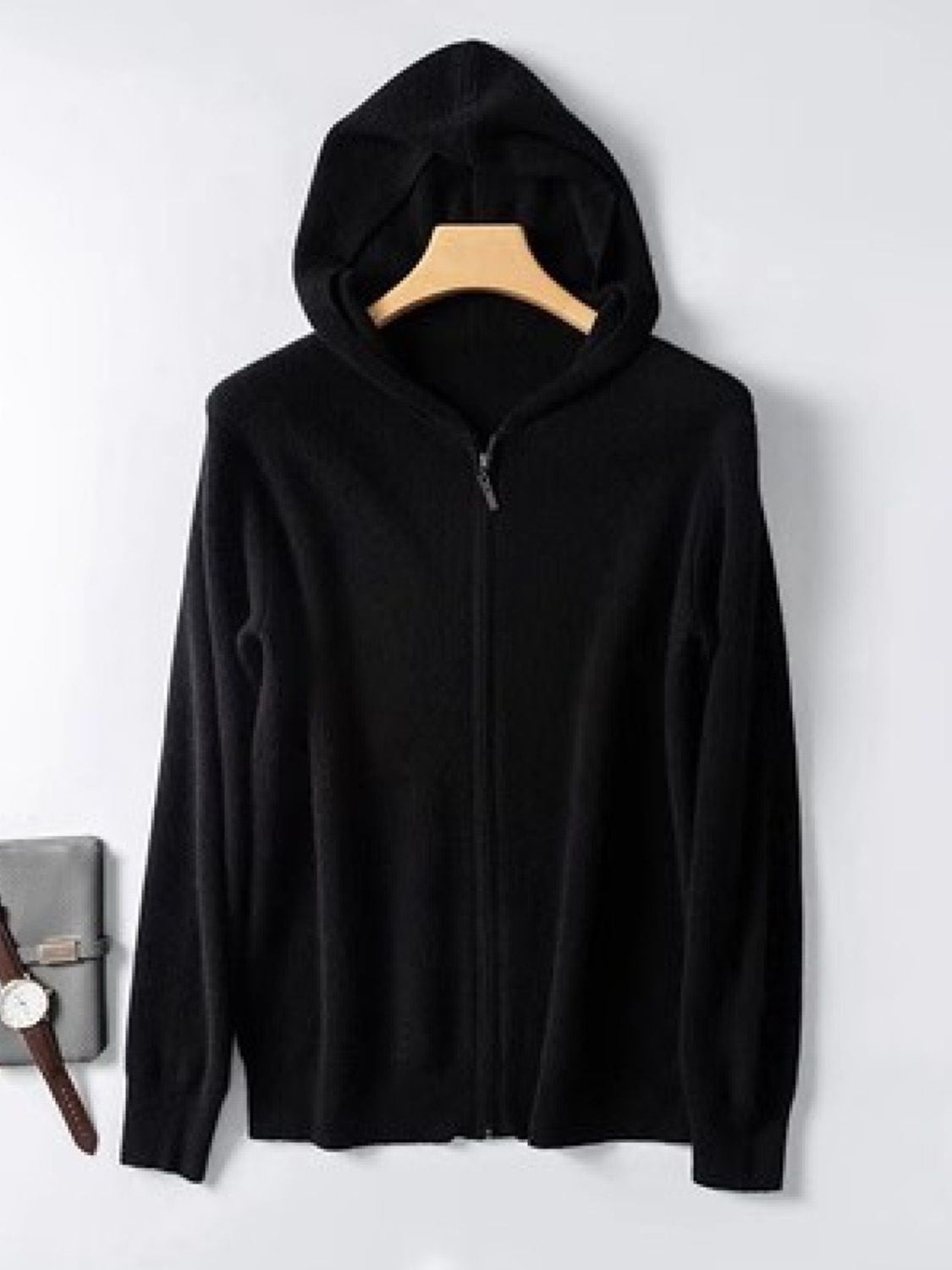 Men's Plus Size Zip Up Long Sleeve Hooded Cardigan Black