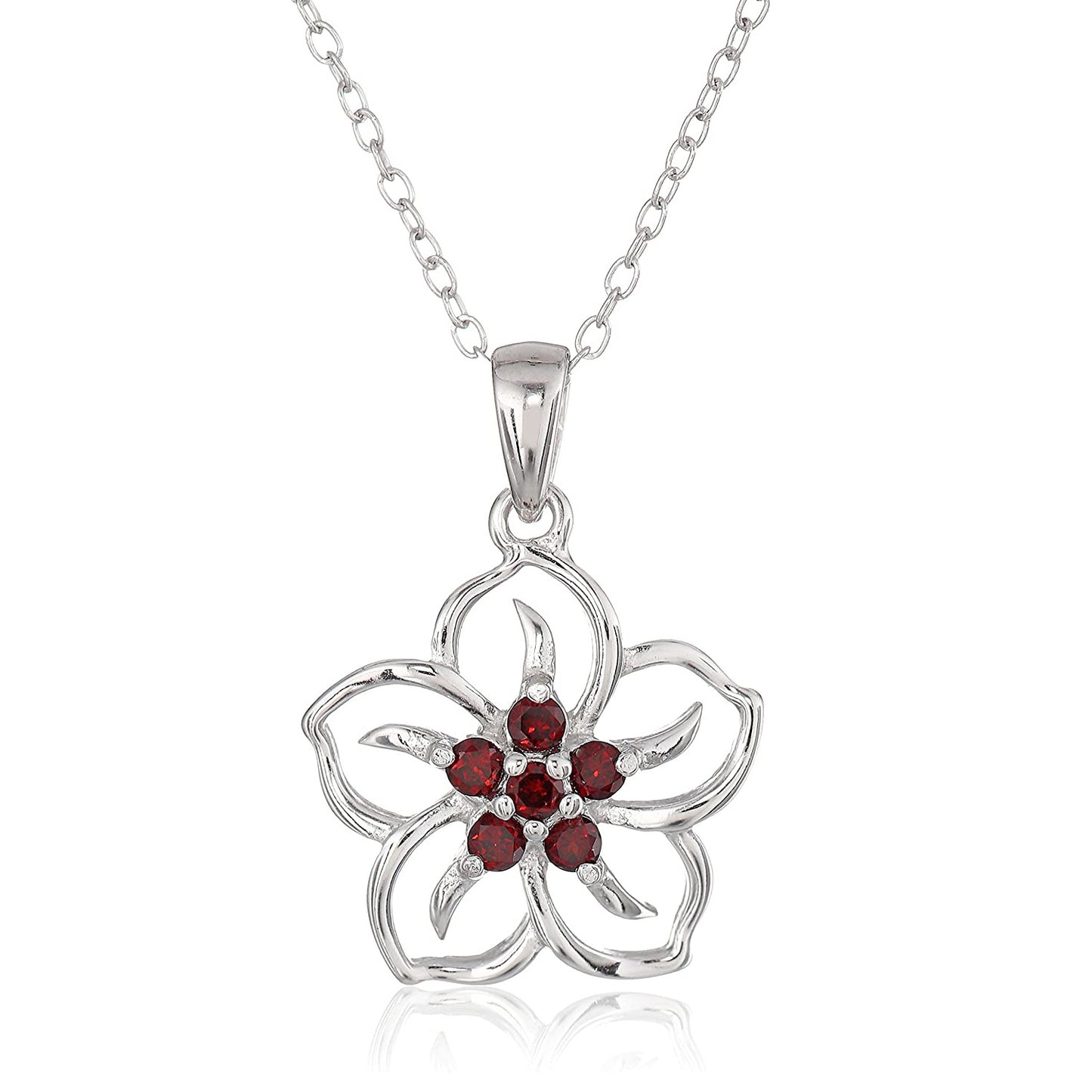 S925 Flower Moissanite Pendant Necklace Dark red