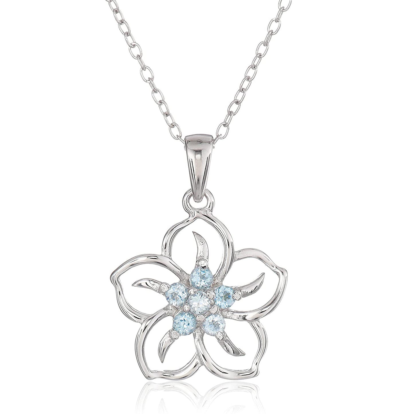 S925 Flower Moissanite Pendant Necklace Sky blue