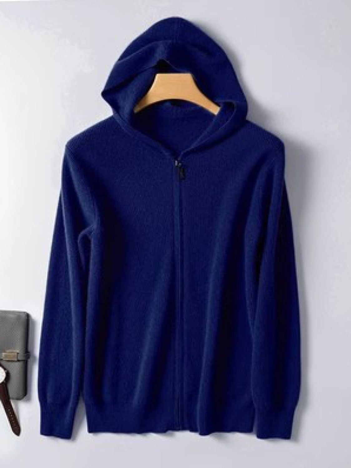 Men's Plus Size Zip Up Long Sleeve Hooded Cardigan Navy