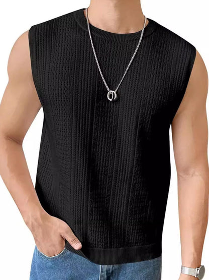 Men's Full Size Eyelet Round Neck Tank Plus Size Black
