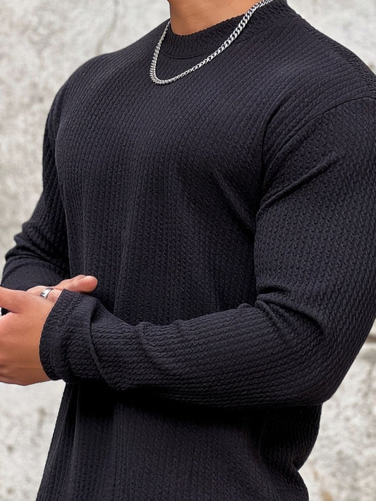Men's Plus Size Round Neck Long Sleeve T-Shirt Black