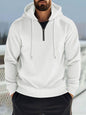Men's Full Size Quarter Zip Long Sleeve Drawstring Hoodie Plus Size White
