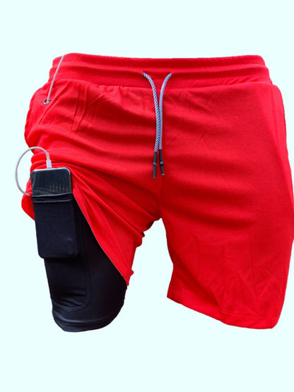 Men's Plus Size Drawstring Active Shorts with Pockets Red