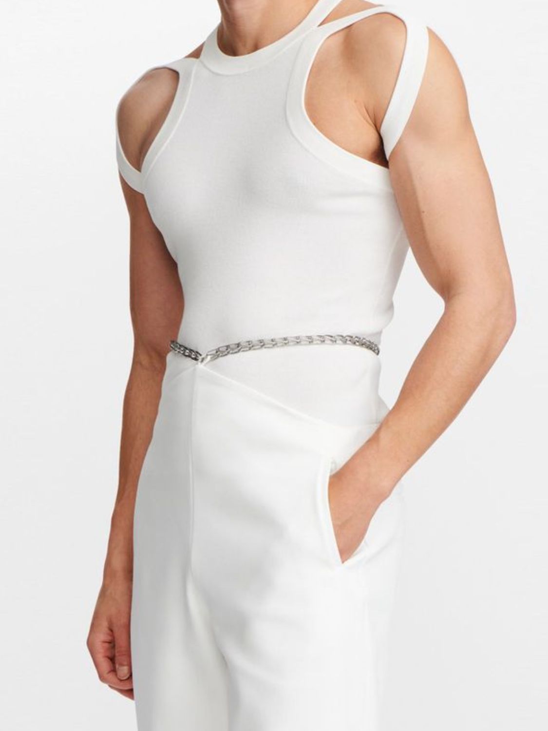 Men's Full Size Cutout Round Neck Tank Plus Size White