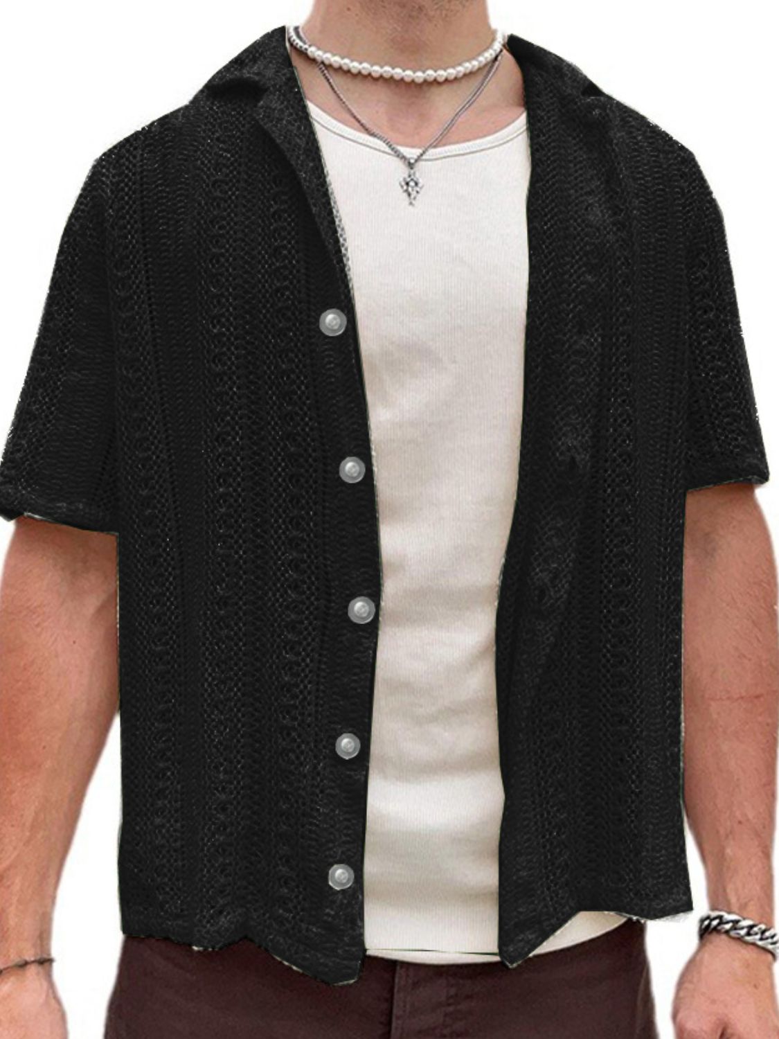 Men's Full Size Button Down Short Sleeve Shirt Plus Size Black