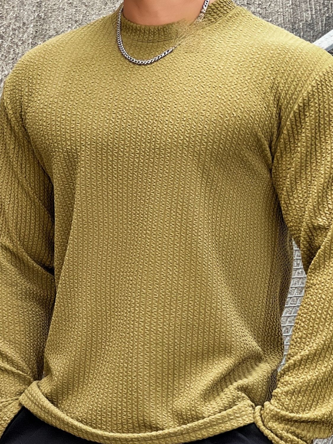 Men's Plus Size Round Neck Long Sleeve T-Shirt Yellow-Green