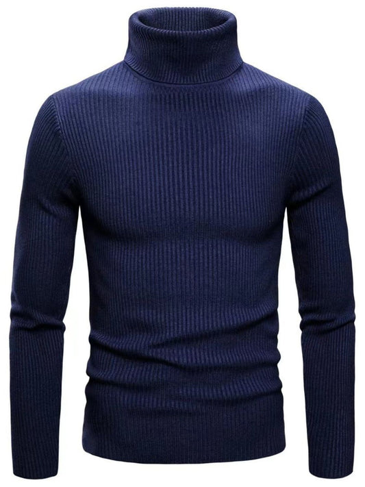 Men's Turtleneck Long Sleeve Ribbed Sweater Navy