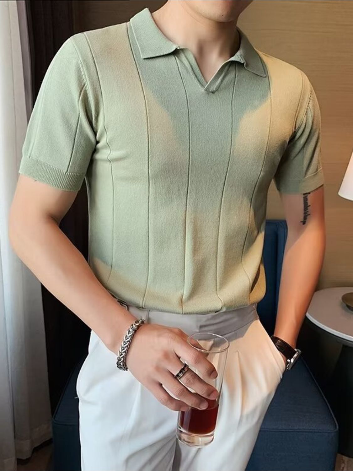 Men's Plus Size Collared Neck Short Sleeve Polo Sage