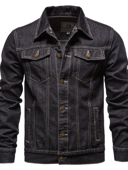 Men's Button Down Long Sleeve Denim Jacket Dark