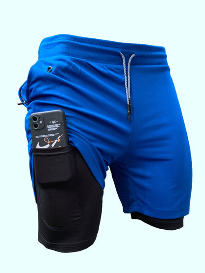 Men's Plus Size Drawstring Active Shorts with Pockets Blue