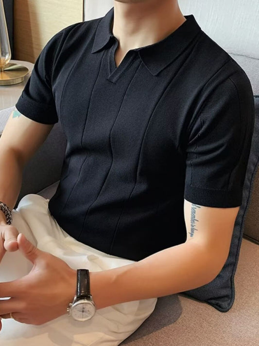 Men's Plus Size Collared Neck Short Sleeve Polo Black