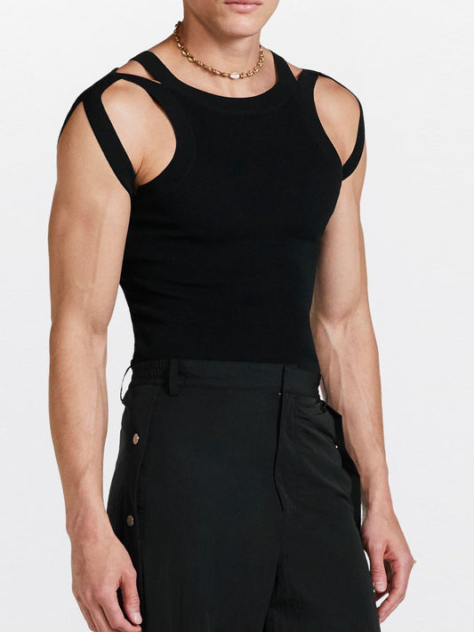 Men's Full Size Cutout Round Neck Tank Plus Size Black