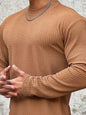 Men's Plus Size Round Neck Long Sleeve T-Shirt Tan