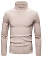 Men's Turtleneck Long Sleeve Ribbed Sweater Beige