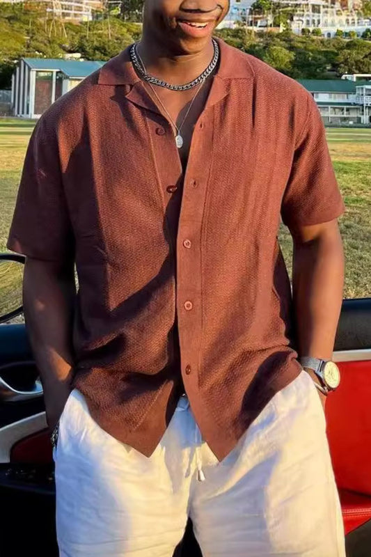 Men's Plus Size Button Down Short Sleeve Shirt Terracotta