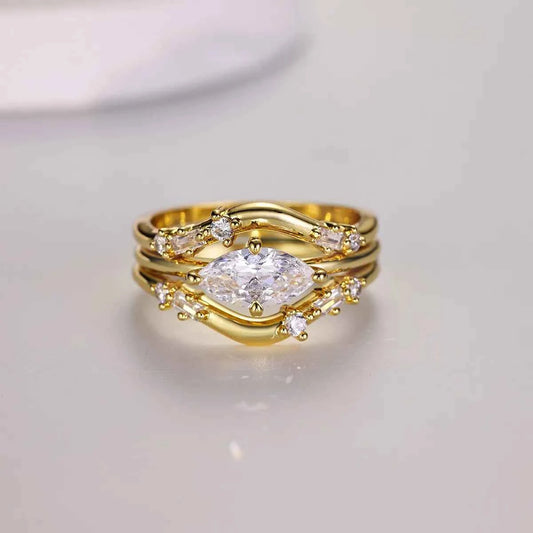 1 Carat Moissanite 925 Sterling Silver 3pcs Ring Set