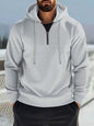 Men's Full Size Quarter Zip Long Sleeve Drawstring Hoodie Plus Size Gray