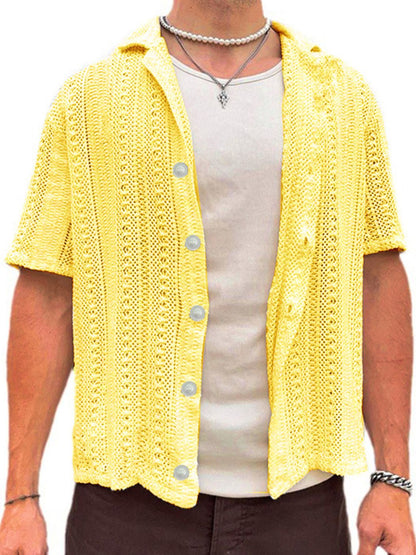 Men's Full Size Button Down Short Sleeve Shirt Plus Size Yellow