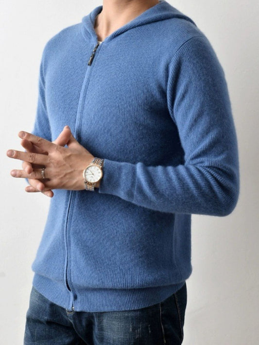 Men's Plus Size Zip Up Long Sleeve Hooded Cardigan Peacock Blue