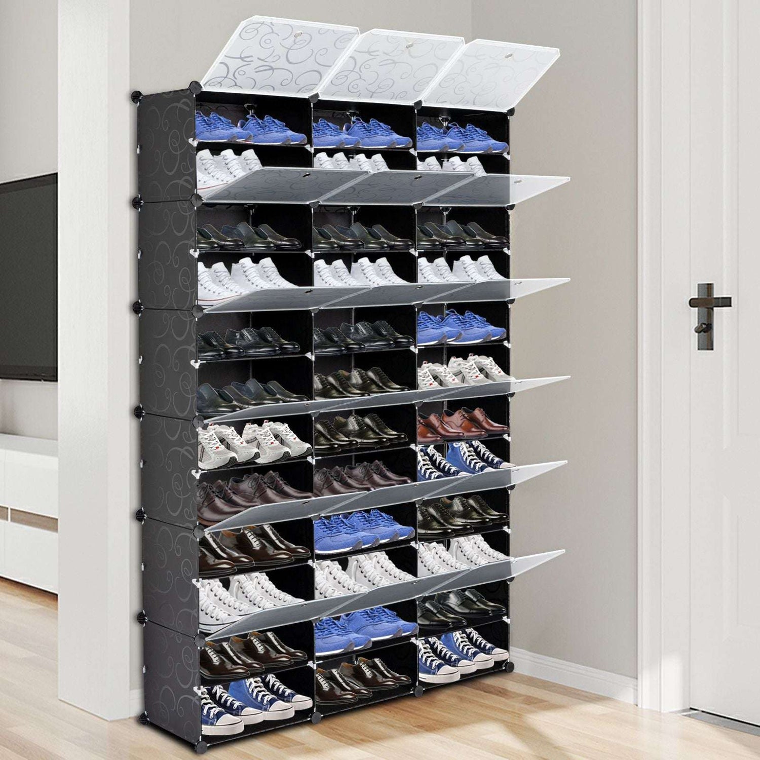 12-Tier Portable 72 Pair Shoe Rack Organizer 36 Grids Tower Shelf Storage Cabinet Stand Expandable for Heels, Boots, Slippers, Black as picture