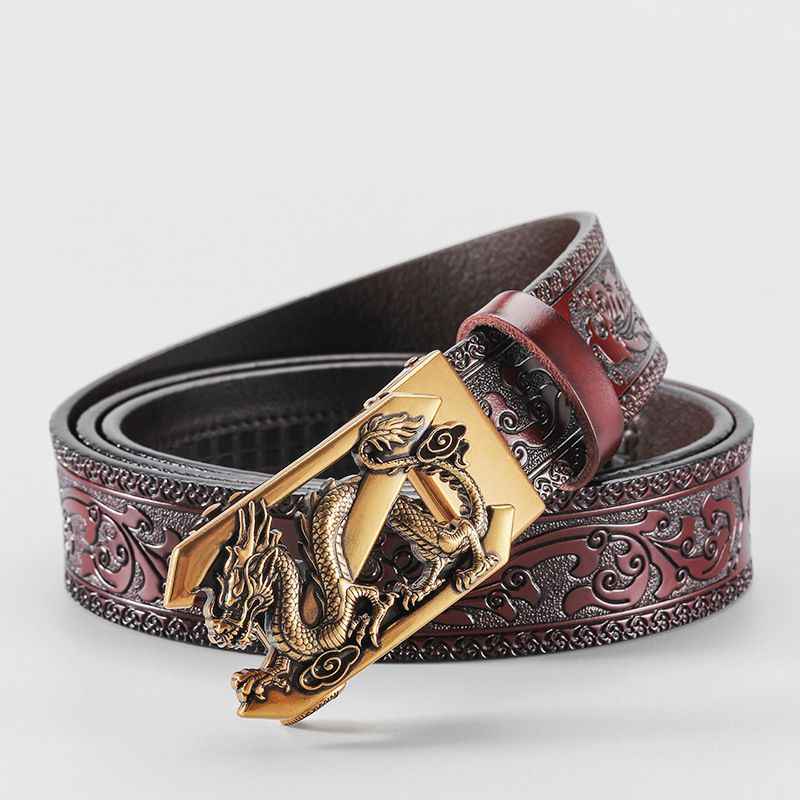 Cloris Kelsey genuine belt aggressive Z dragon buckle 120cm Golden Dragon Z+Carved Coffee