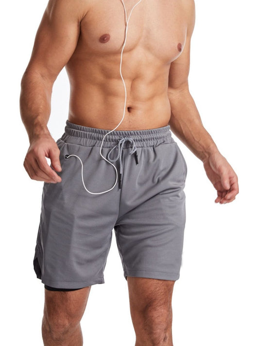 Men's Plus Size Drawstring Active Shorts with Pockets Gray