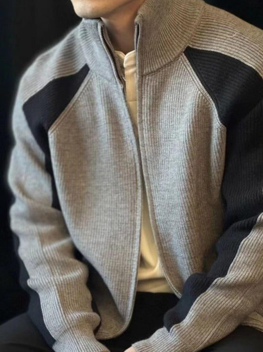 Men's Plus Size Zip Up Long Sleeve Cardigan Gray