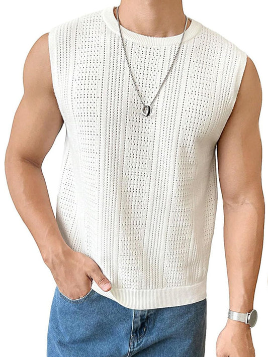 Men's Full Size Eyelet Round Neck Tank Plus Size White