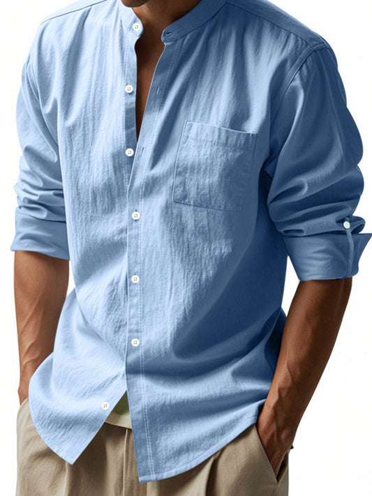 Men's Full Size Button Down Long Sleeve Shirt Plus Size Light Blue